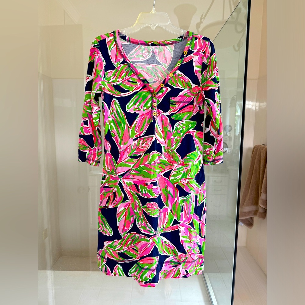 Lilly Pulitzer Christie 100% Pima Cotton 3/4 Sleeve Mini Dress Women’s S Multi